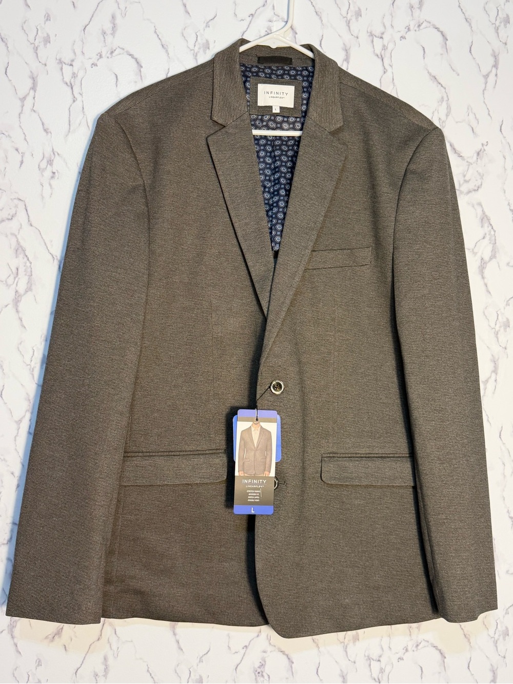 Infinity Men’s Linear Flex Stretch Blazer Sport Coat Brown Size Large NWT